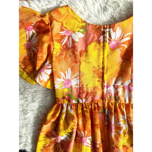 Vintage 60s 70s Flutter Sleeve Hawaiian Maxi Dress - Picture 9 of 16
